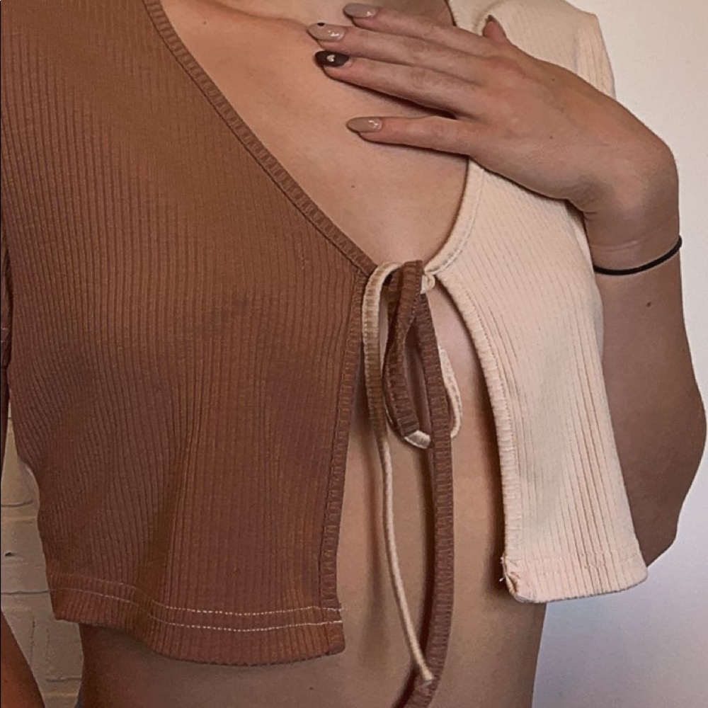 🤍Cream and Brown🤎 Colored Tie Top